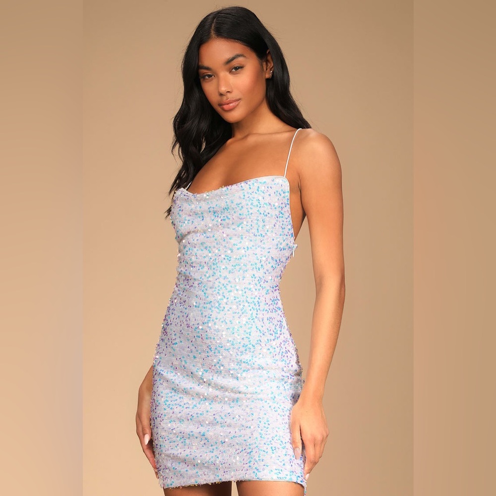 Lulus Sparkle White Iridescent Sequin Bodycon Mini Dress